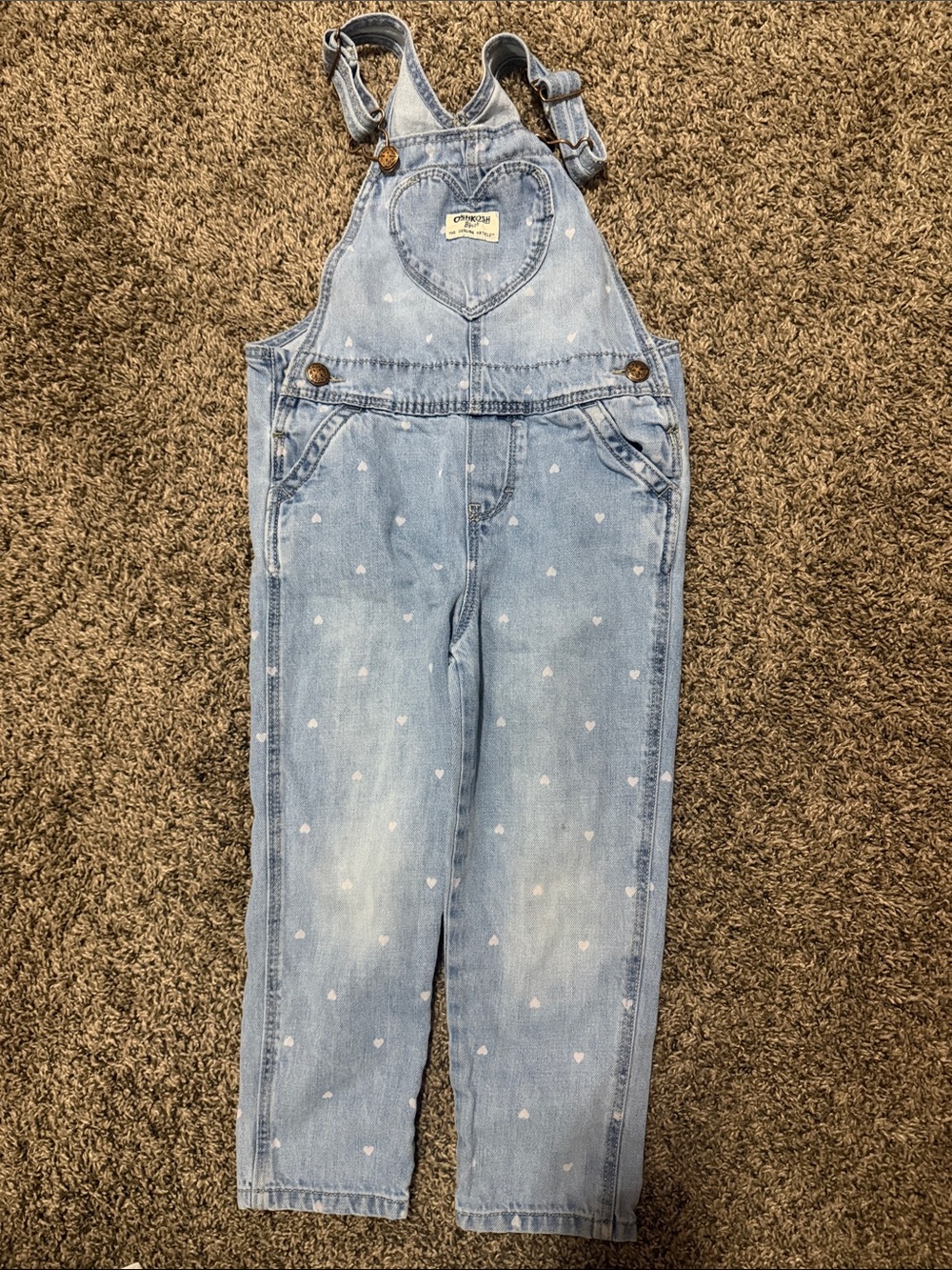 OshKosh B'gosh Light Blue Heart-Print Denim Overalls